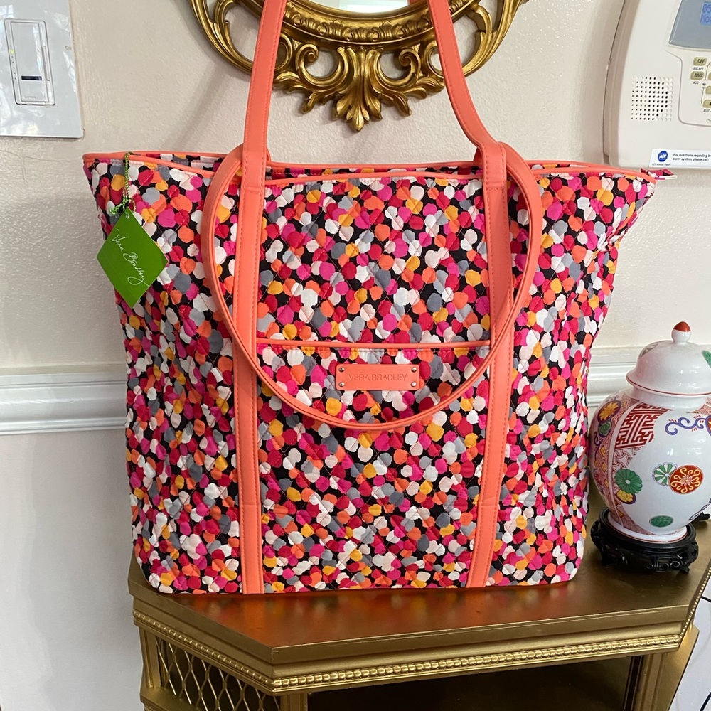 Vera Bradley Orange/Multi Polka Dot Print tote Bag